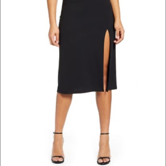 NWT LEITH Black Dress Knit Midi Scoop Neck Side Slit Jersey - Picture 4 of 8